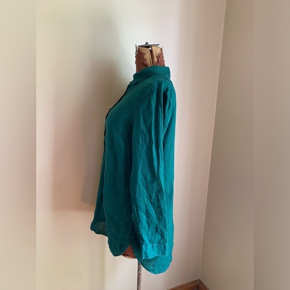 J jill love linen green tunic blouse top shirt, Lagenlook coastal Christmas top - Picture 7 of 8